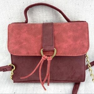 Stila Coral Faux Suede Cross Body Purse Flip Cover Stiff Boxy Shape